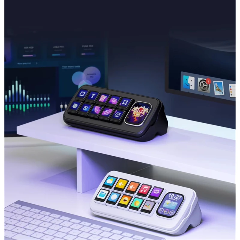 MK10 Multi-Functional AI Voice Control Panel, Onboard 10 X 0.85inch Mechanical LCD Macro Keys and A 2.01inch Secondary B-ABLL
