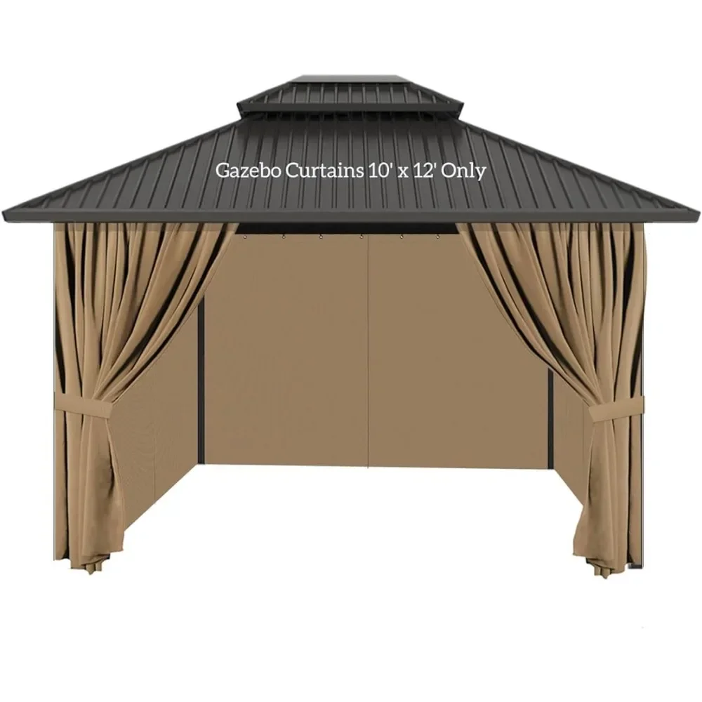 

Gazebo Privacy Curtains 10' X 12' With Zipper 4-Panels Side Wall Universal Replacement for Patio Exterior Door Marquee Awnings