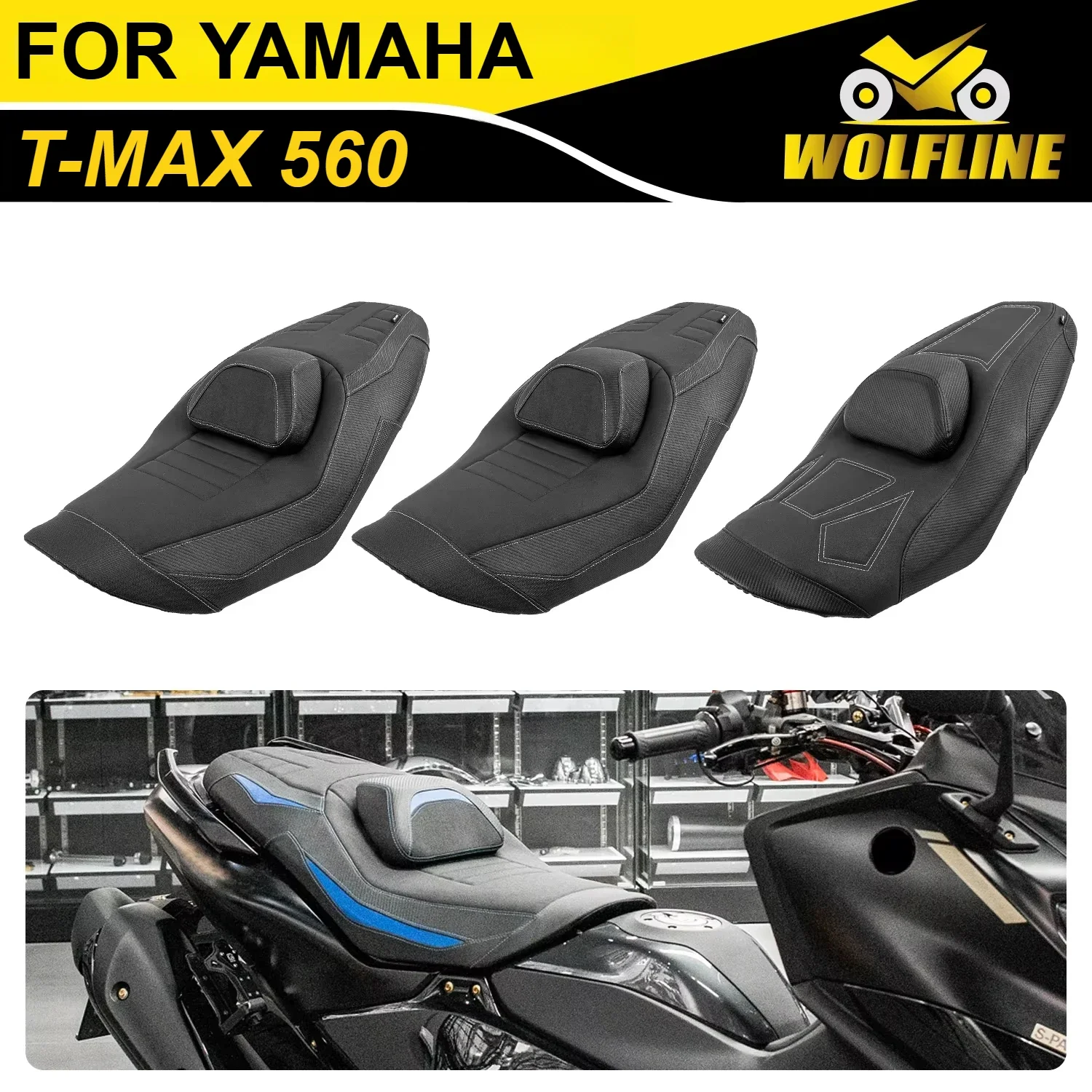 WOLFLINE One Piece Seat Cushion Two-Up Saddle Pad with Heater for Yamaha T-MAX 560 2022-2024 2023