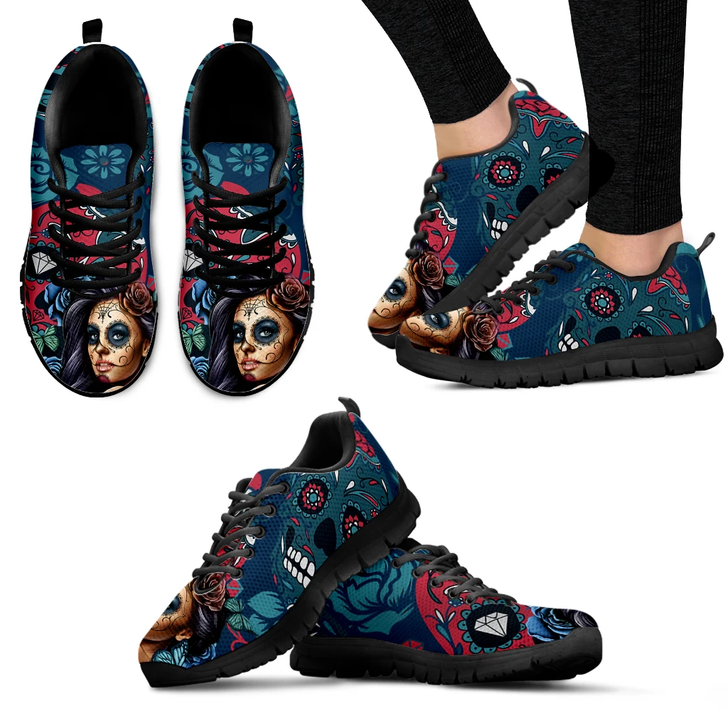 INSTANTARTS Sugar Skull Girl Fashion Sneakers Mexican Skull Comfortable Breathable Shoes For Women Floral Print Casual Shoes Hot