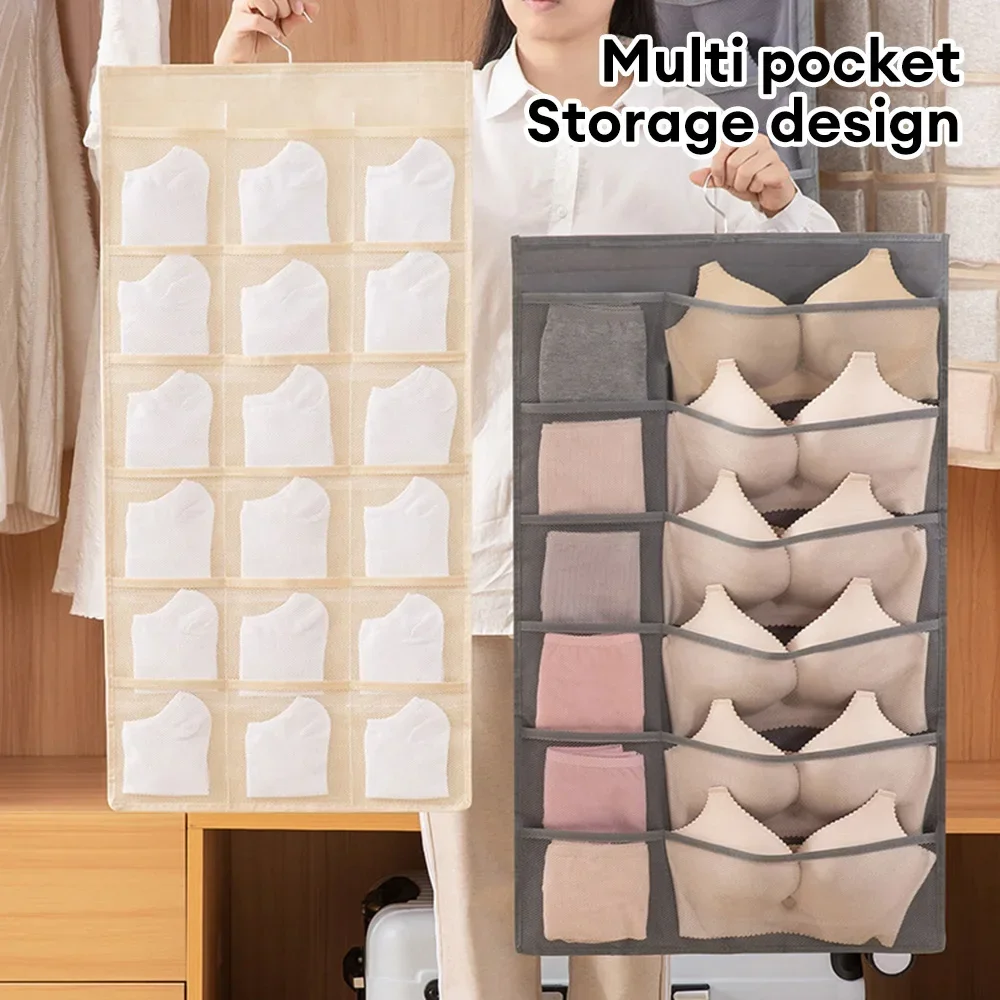 

Double-sided Hanging Bag Folding Clothing Storage Bag Clear Socks Bra Underwear Rack Hanger Storage Bags Organizer for Wardrobe