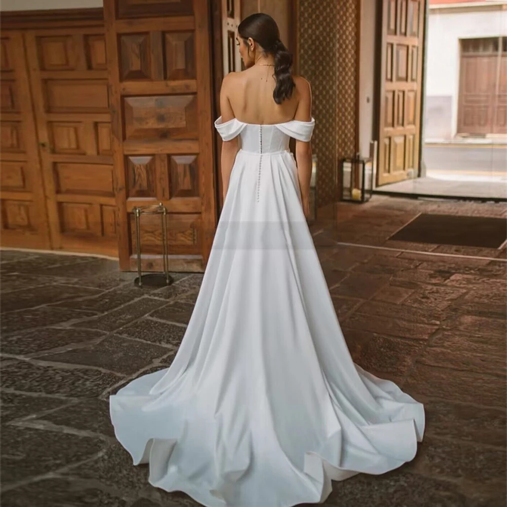 Vestido de novia de satén con hombros descubiertos y Espalda descubierta, traje de novia de corte sirena con abertura alta, elegante y Sexy, 2023