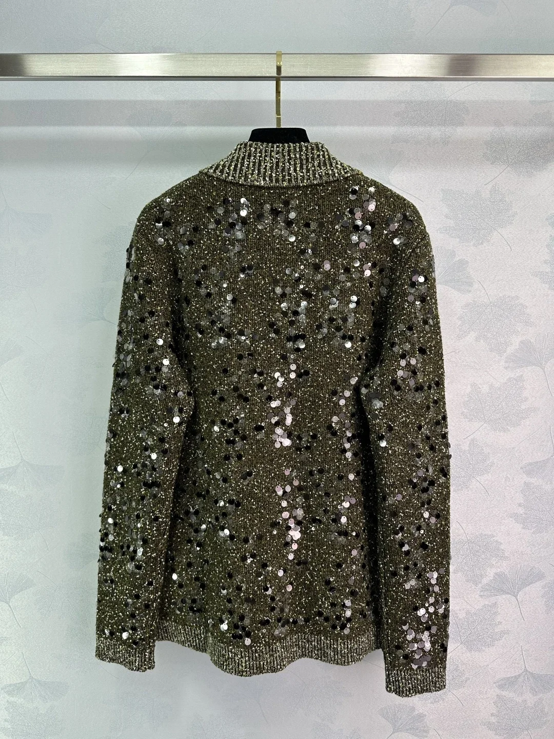 New luxury sequin embroidered knitted cardigan women\'s spring clothing elegant lapel single breasted long sleeved sweater coat