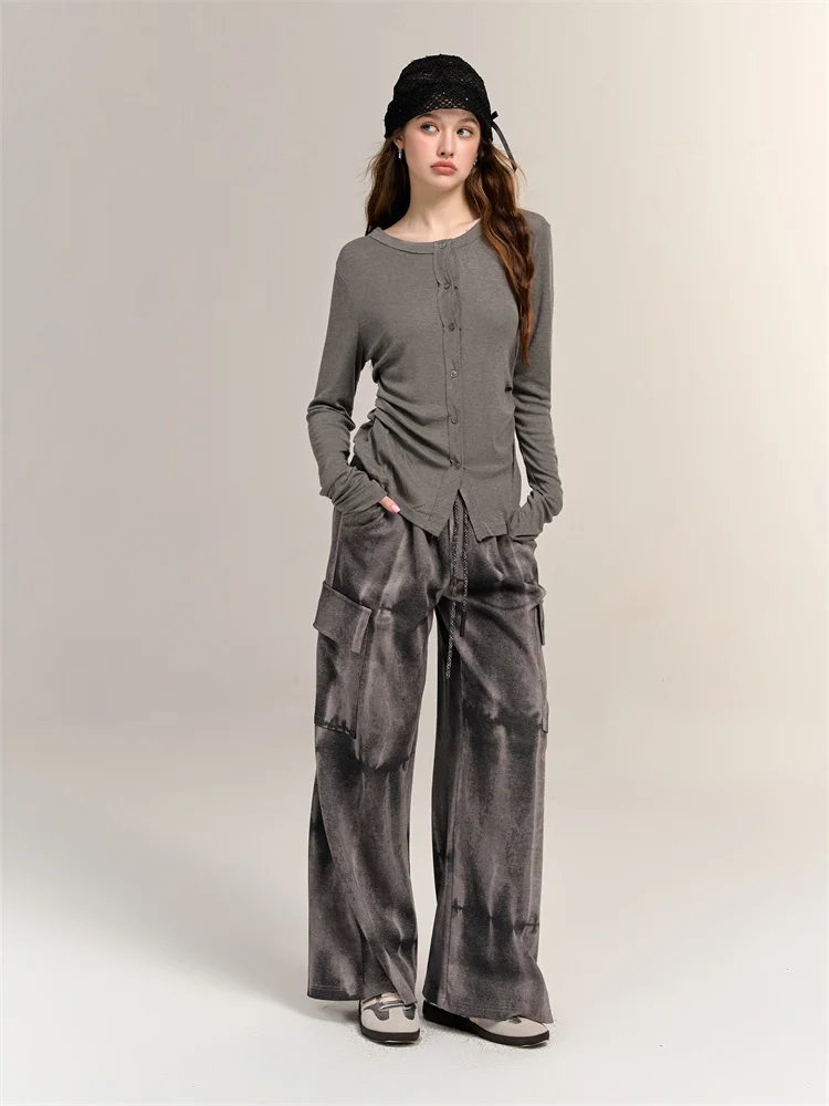 

Chill Zoey Women's Dyed Wide Leg Pants Spor Sle Cotton Blend Long Trousers l Waist Straight Cut Casual Pants