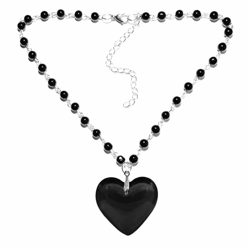 Gothic Crystal Love Heart Pendants Necklace for Women Punk Rock Necklaces Hip Hop Cool Girl Beaded Chains Party Jewelry New
