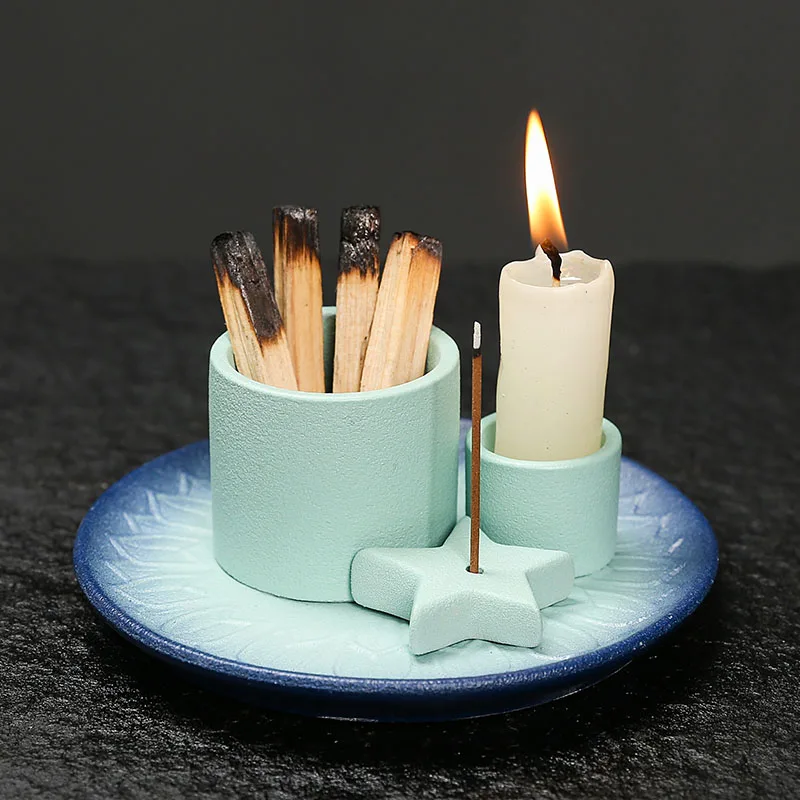 1pc Ceramic Incense Burner Set - 4-in-1 Handcrafted Incense Stick & Palo Santo Holder with Smudging Tray, Elegant Bohemian Decor