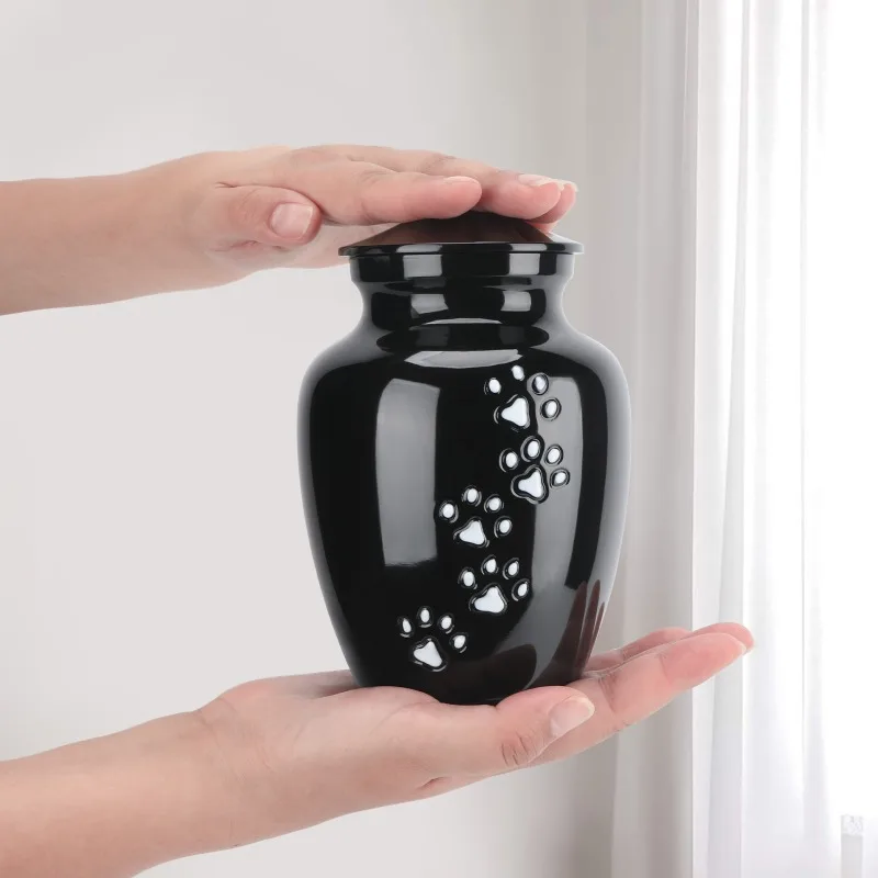 Metal Pet Urn with Paw Print Lid Cat Dog Cremation Ashes Memorial Keepsake Container for Pet Funeral