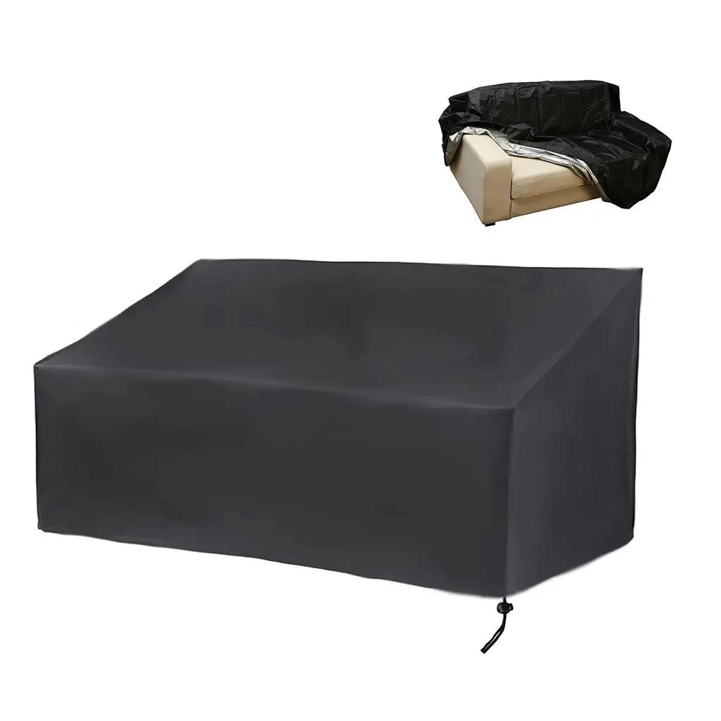 Bench Dust Cover Black Garden Table Chair Protective Sleeve with Drawstring Furniture Protection Guard for 4 seat