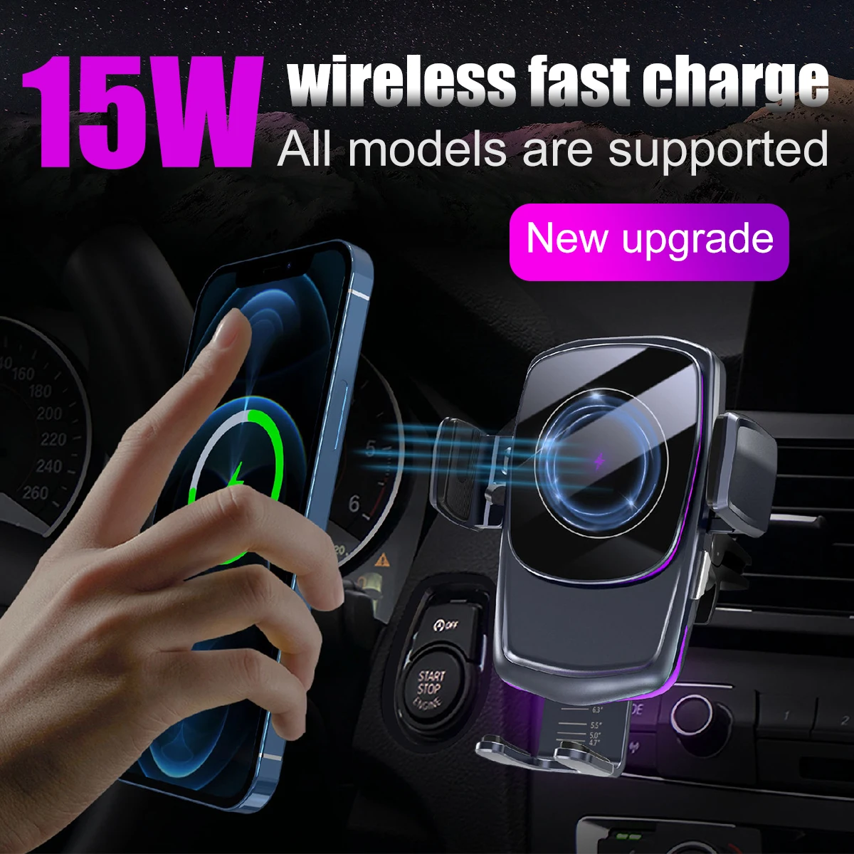 Car Wireless Charger Auto Car Phone Holder Mount 15W Fast Car Wireless Charging Stand for iPhone 15 14 13 Adjustable Universal