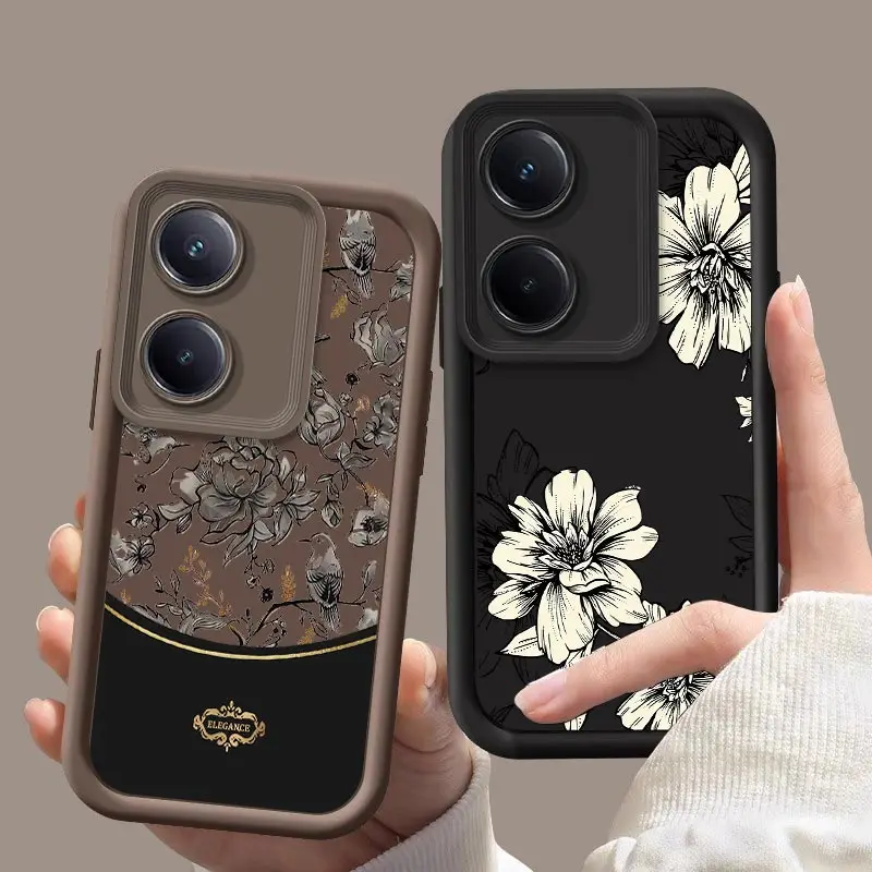 Y100 Elegant Flowers Phone Case For VIVO Y91 i Y89 V29 V29Pro V27 25 23 V21 X90 Pro X80 X70 Shockproof Protection Back Cover