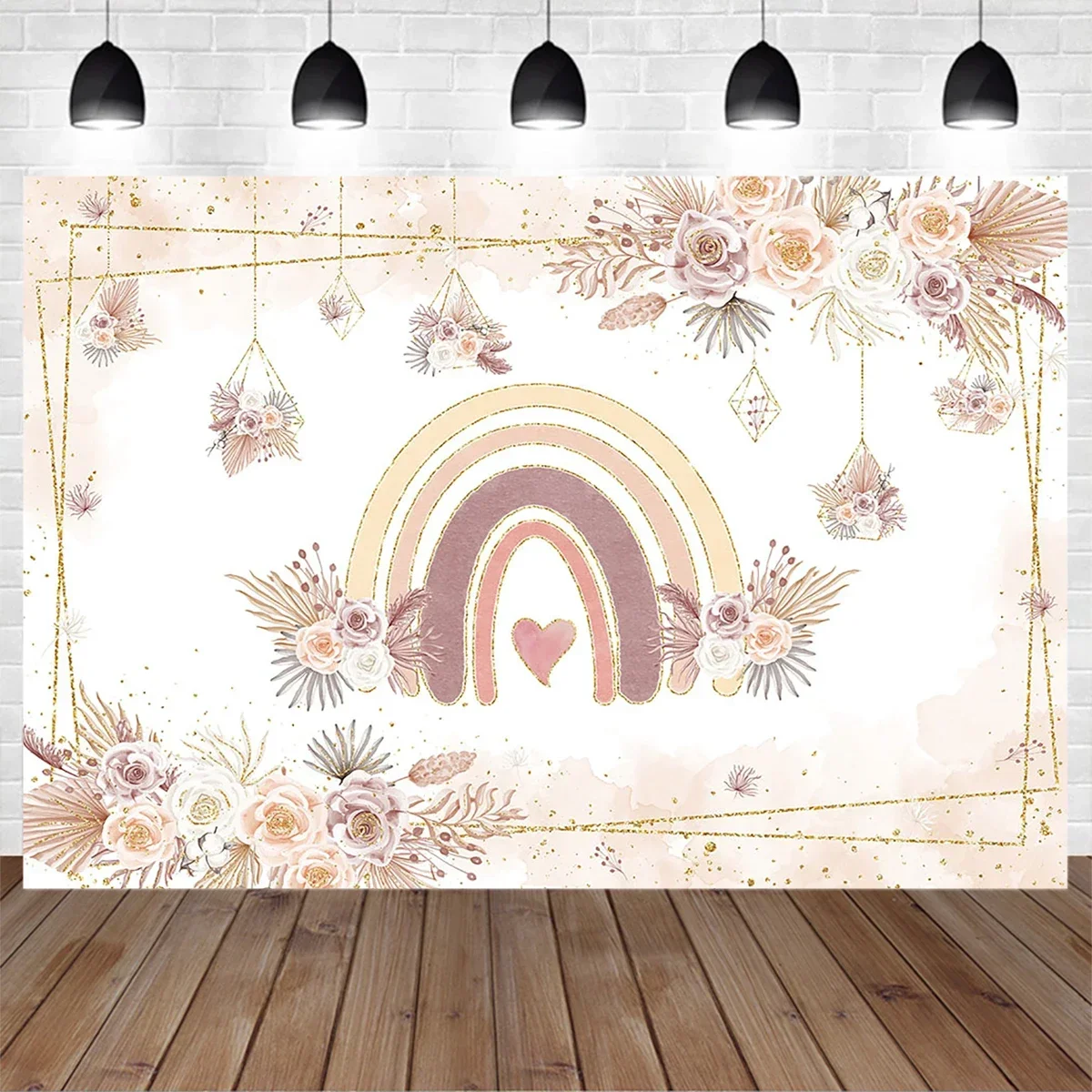 

Mocsicka Bohemian Rainbow One Birthday Photography Background Boho Flower Backdrop Girl Baby Shower Photo Studio Customize Prop