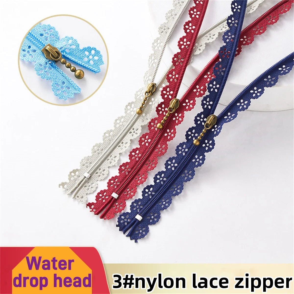 (10pcs）3 #Nylon closed tail lace hollowed-out lace zipper pocket bag closed mouth color short zipper 30cm