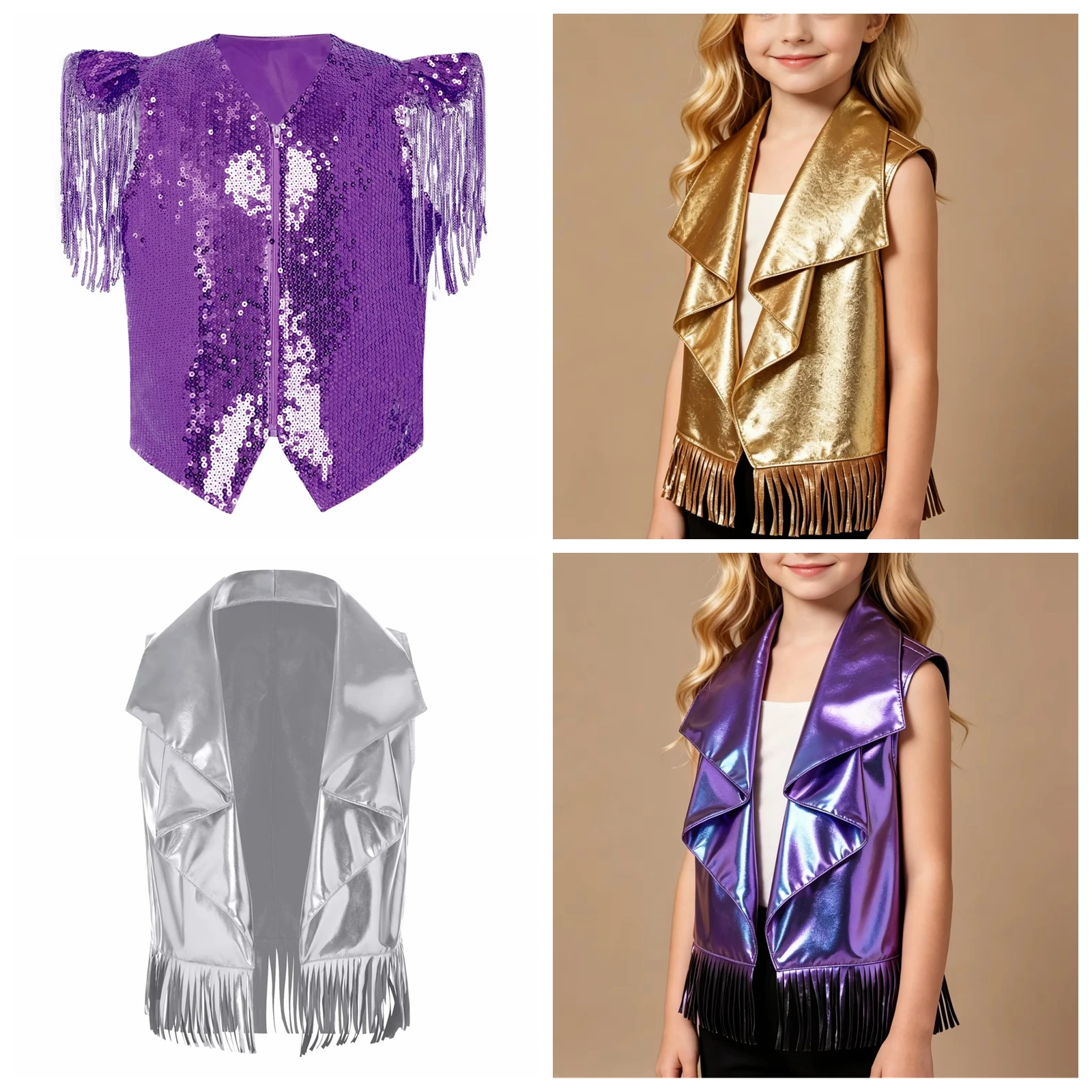 

Children's Jazz Dance Disco Costume Stage Party Waistcoat Kids Metallic Vests Girls Waistcoats Festival Shiny Hip-hop Dancewear