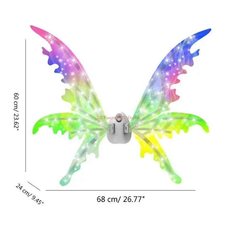 96GC Electric ButterflyWing for Girl LED Flying Princess Fairy Wing Dress Up Costume Children School Dance Play Props