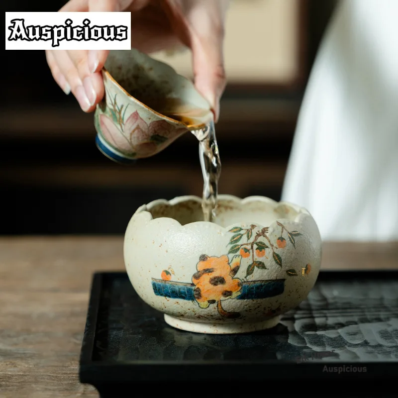 330ml Pure Hand-painted Persimmon Cat Jianshui Aesthetic Tea Wash Writing-brush Washer Tea Residue Barrel Chaxi for Tea Craft