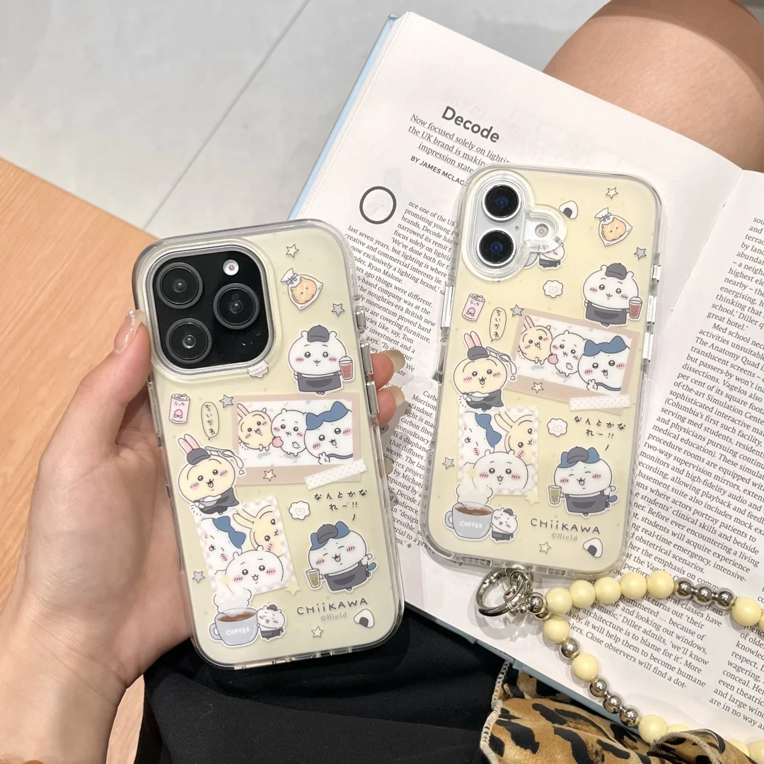 

3D Cute C-Chiikawa Strap chain Kawaii Phone Case for iPhone 17 16 15 13 14 Pro Max 16 Pro Japanese luxury Cartoon anime Cover
