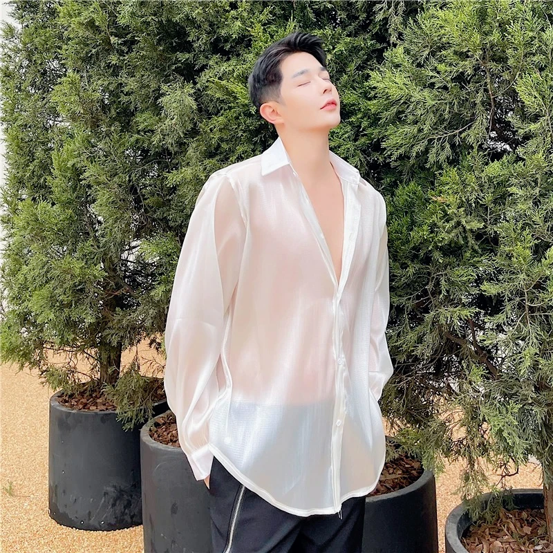 Summer Sexy Sheer Shirt Solid Color Thin Lightweight Loose Blouse Sun Protection Custom Fabric for Festival Stage