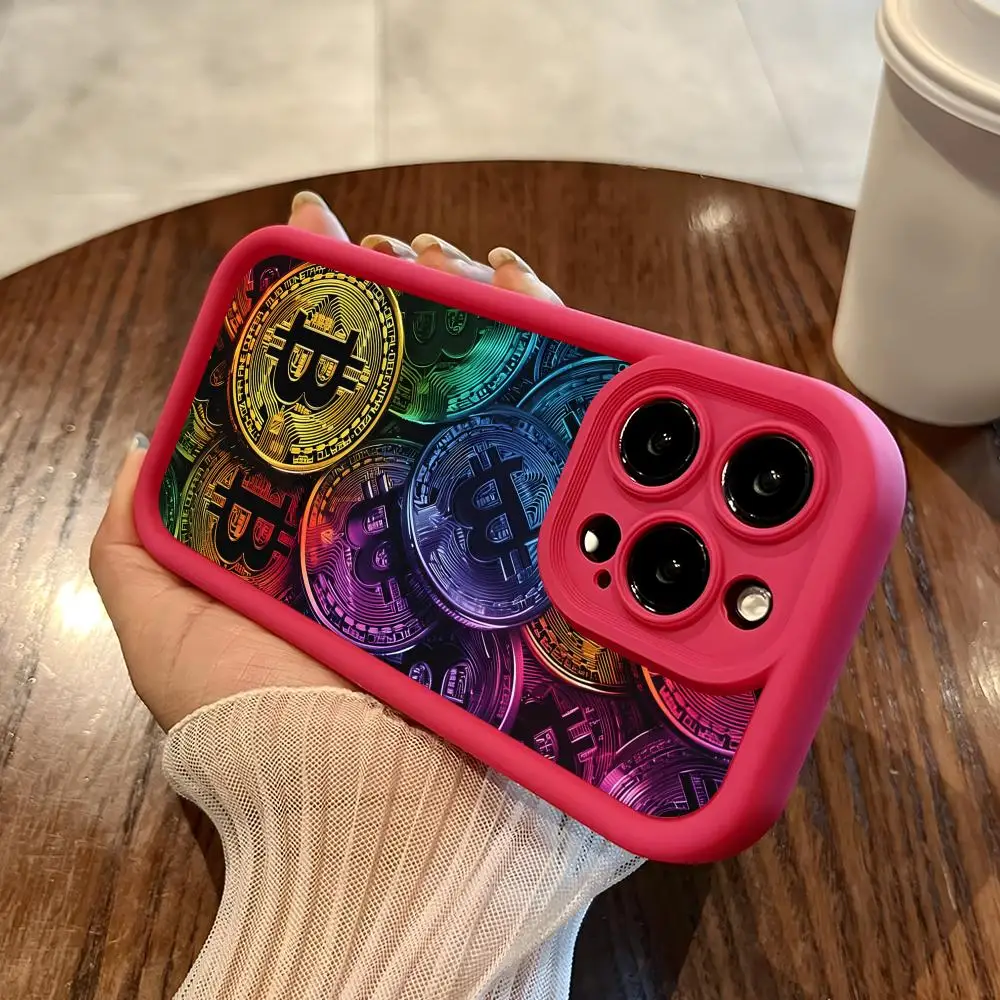 

Bitcion Pattern Phone Case for iPhone 17 16 15 14 13 12 11 Air Pro Max Plus Red Soft TPU Shockproof Cover