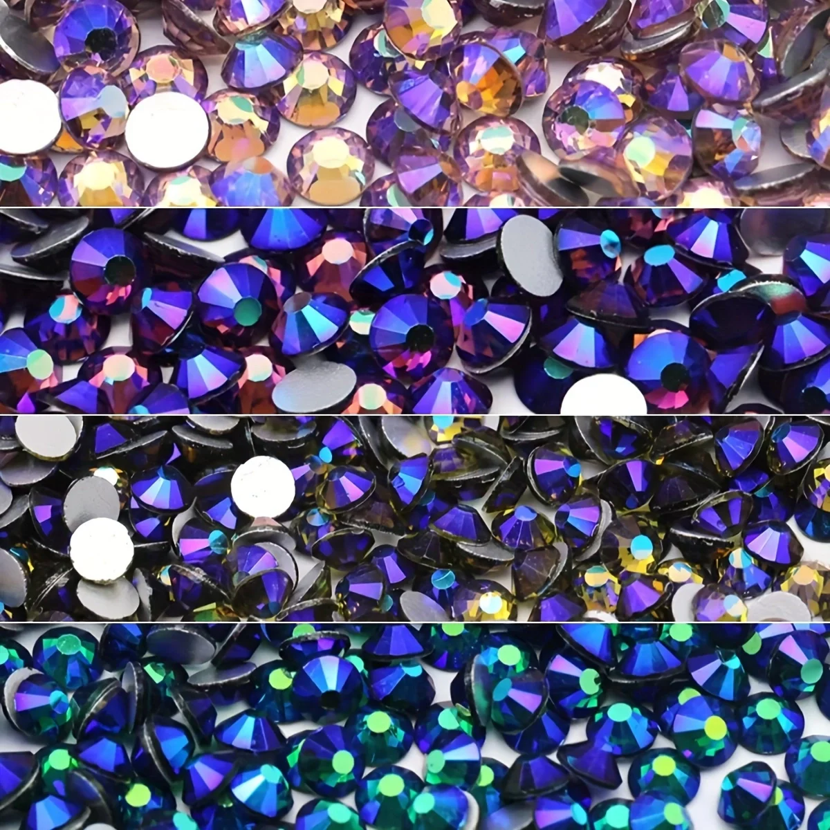 Glass Flatback Rhinestones Lt.Amethyst Dk.Amethyst Olive Emerald AB SS10 SS12 1440pcs Non Hotfix for Clothing Decoration Shoes