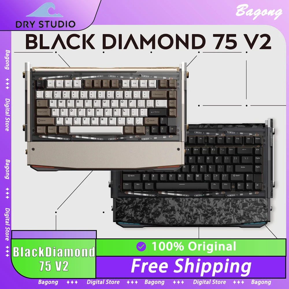 

Angry Miao DRY STUDIO Black Diamond 75 V2 Mechanical Keyboard Aluminium Alloy Three Mode RGB Gaming Keyboard Wireless Charging