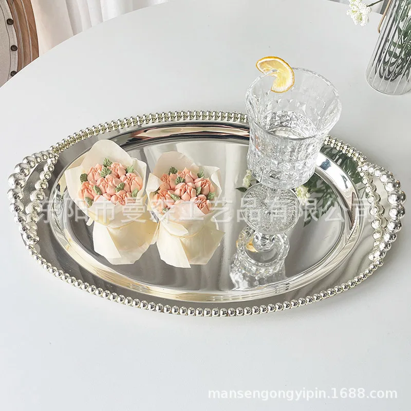 European style metal tray oval plated silver dessert table cake plate baking party supplies hotel clubhouse plate