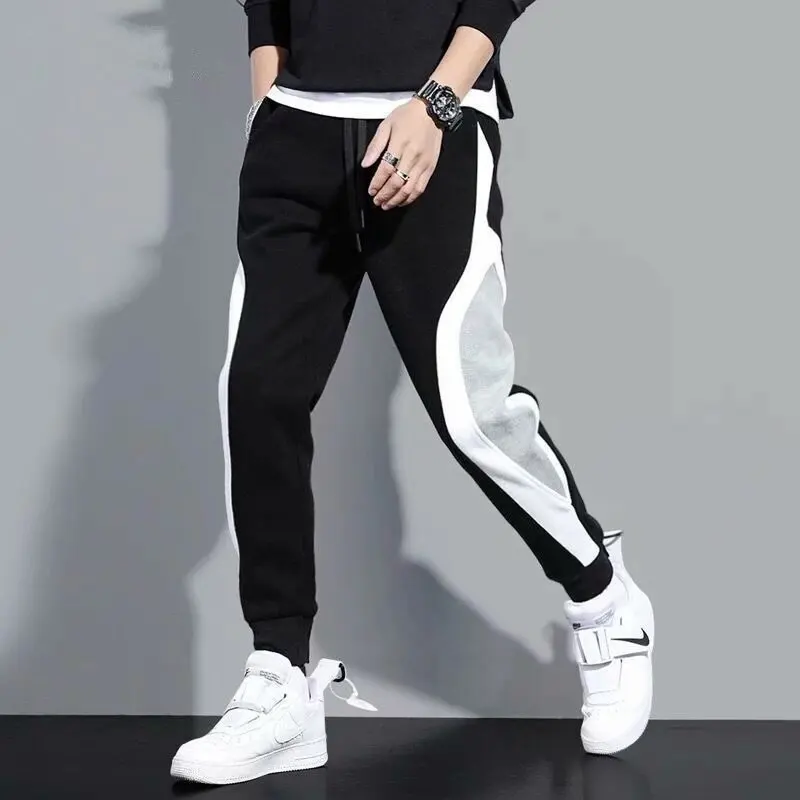 2024 Summer New Pencil Trousers Patchwork Elastic Drawstring Contrast Color Pockets Fashion Loose Casual Sweatpants Pants