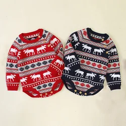 Newborn Sweater Romper Baby Girl Boy Christmas Knitted Jumpsuit Reindeer Outfit Warm Onesie Cute Baby Fall Winter Clothes