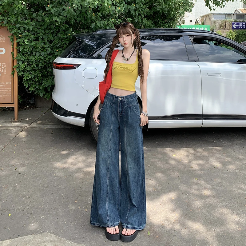 

Straight Leg Casual Loose Fit High Waist Jeans Women Retro Wide Leg Trousers Relaxed Comfort Stretch Denim Pants New Arrival