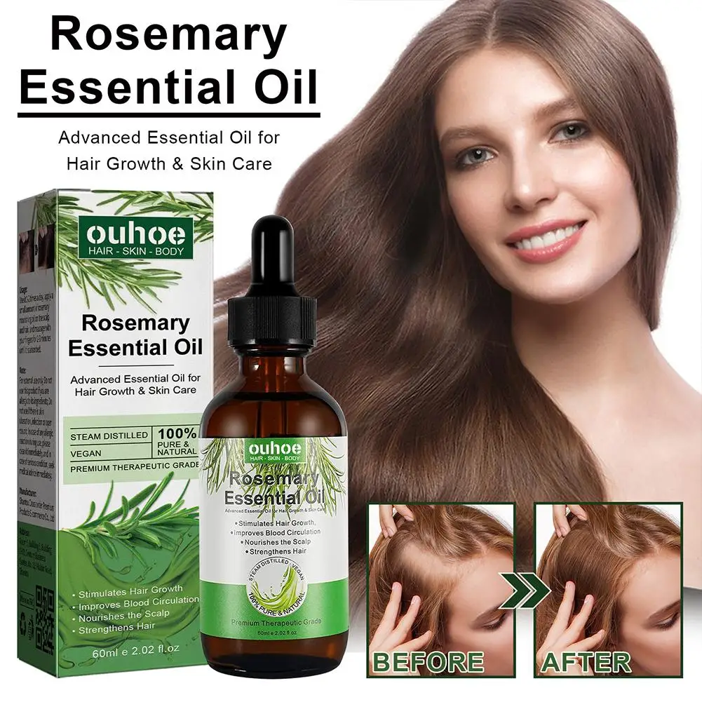 60ml Rosemary Essential Oil Hair Care Strengthens Hair Pure Organic Growth Nourishes Scalp Promotes Anti Hair Natural Loss R5S2