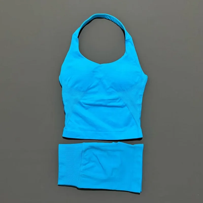 2-delige shorts yogaset dames backless halter tops hoge taille naadloze shorts gympak fitness sportkleding workout sets