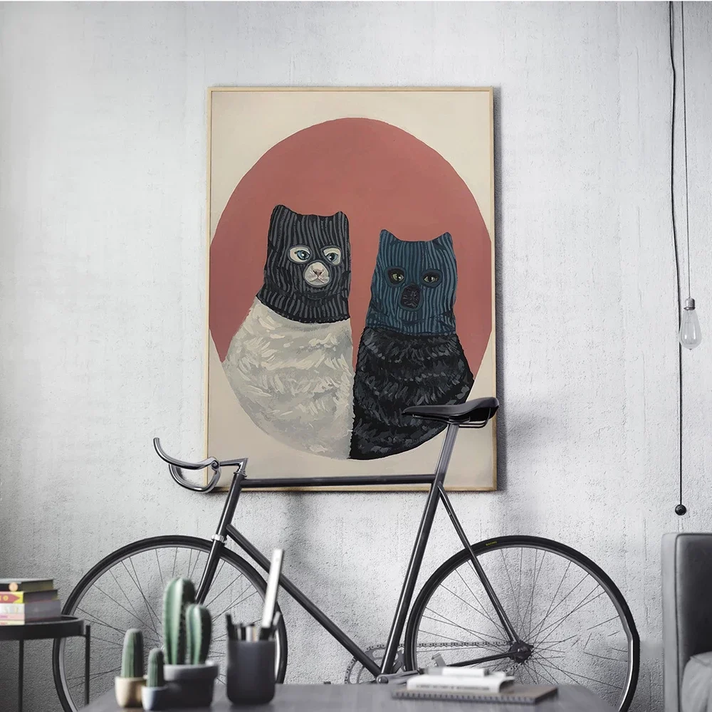 1pc Frameless Canvas Painting Retro Nordic Modern Animal Cat with Mask Quality Canvas Painting Posters Thief Cat Pictures Kids R