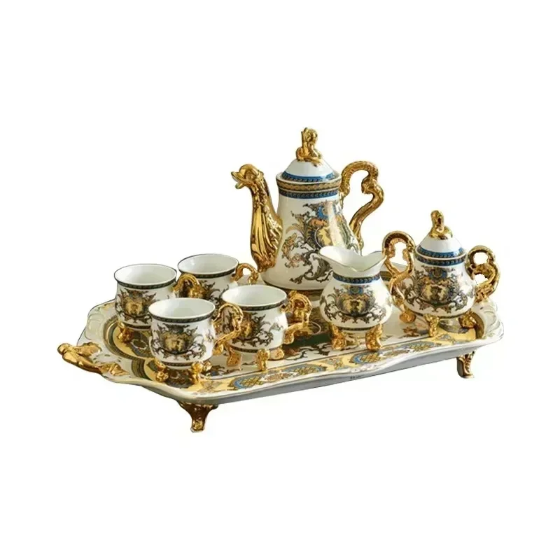 Hot sales Wholesale  Gothic Court Royal Home Decors Porcelain Gold Handle Coffee Tea Set