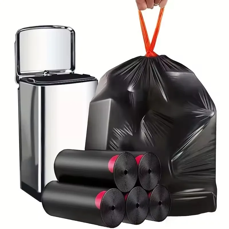 15/30PCS Extra Large Drawstring Garbage Bags Plastic Garbage Bag Portable Leak-Proof Kitchen Property Hotel Fallen Leaves Bags