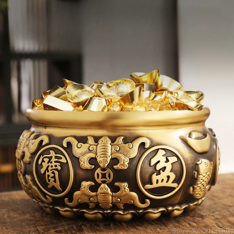 

Chinese Style Pure Copper Treasure Ornaments For Attracting Wealth Home Living Room Study Decoration Gift Jucai Brass Decor Bowl