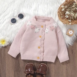 Newborn Baby Sweater Knit Infant Girls Cardigan Fashion Embroidered Florals Toddler Kid Clothes Overalls Long Sleeve Autumn Tops