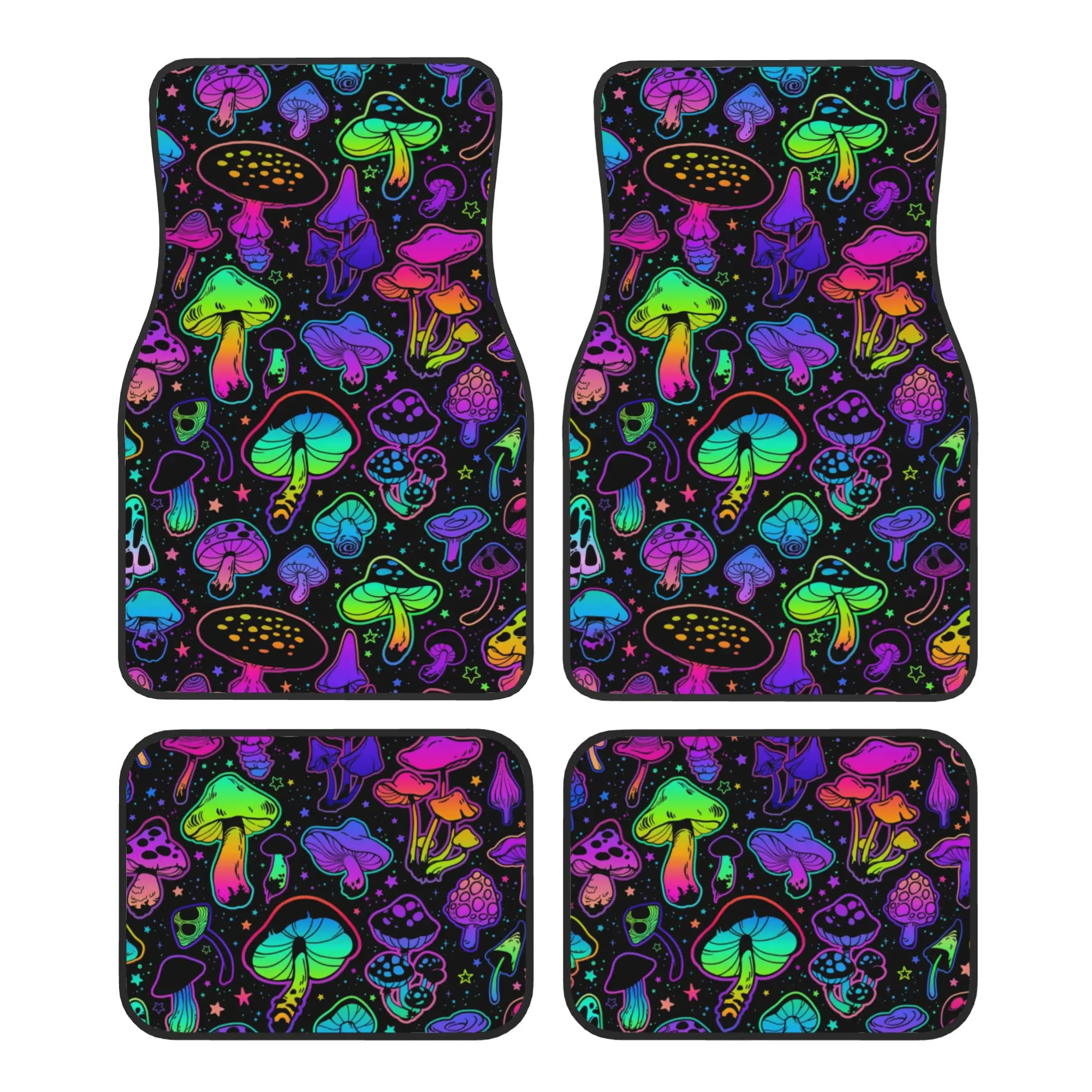 Psychedelic Trippy Magic Rainbow Mushroom Mysterious Boho Car Floor Mats of 4 Pieces Universal Car Front Rear Carpets Foot Mats