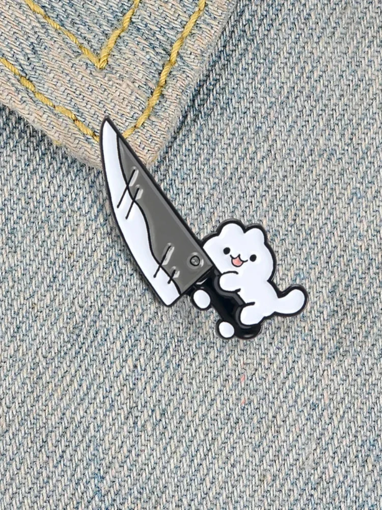 

Funny Kitten Holding Dagger Enamel Pin Brooch, Clothes Jewelry For Clothing Bags Backpacks Jackets Hat