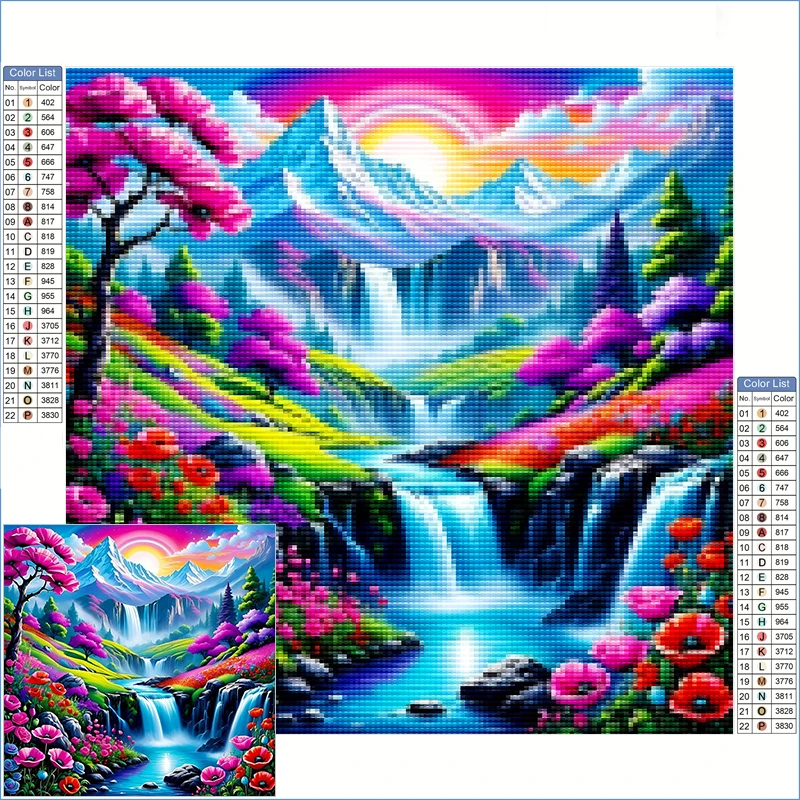 الماس التطريز مهيب الجبال المتتالية الشلالات المشهد كامل الماس التطريز الماس صور الفنون والحرف اليدوية #1