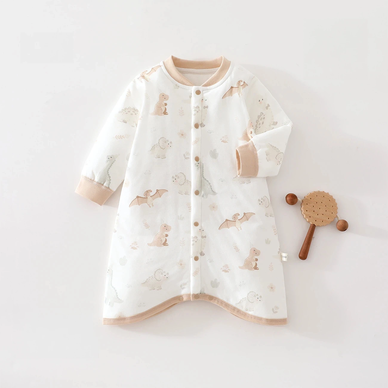 Infant and Toddler Class a Pure Cotton Long-Sleeved Nightgown, Baby Anti-Kick Nightgown, Autumn and Winter Style, One-Piece Pajamas for Boys and Girls, 40 Grams