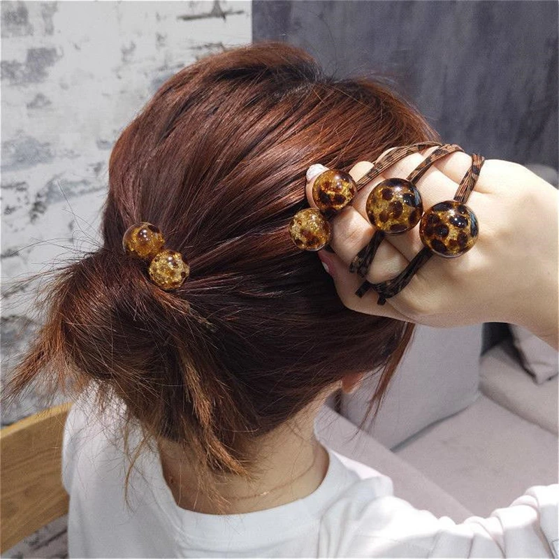 South Korea Dongdaemun acrylic ice crack ball hair rope leopard print simple tie head rope net red hair circle headband