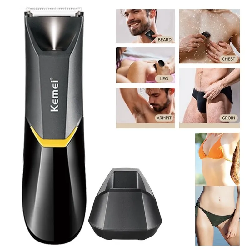 Kemei Electric Groin & Body Hair Trimmer For Men/Women Wet Dry Pubic Ball Shaver & Body Groomer Beard Rechargeable Ceramic blade