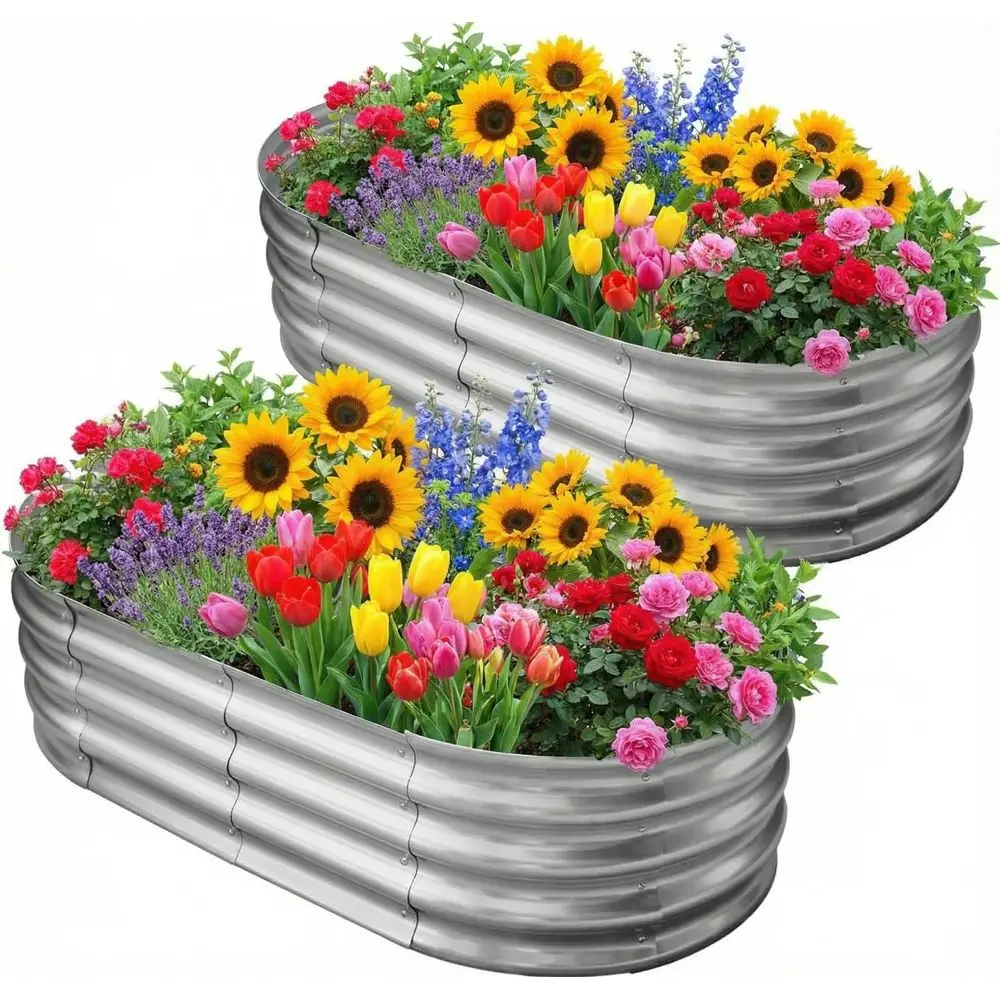 

Овальная металлическая грядка-клумба для сада 4x2x1 фут (120x60x30 см) – прочный контейнер для овощей и цветов, 2 шт.