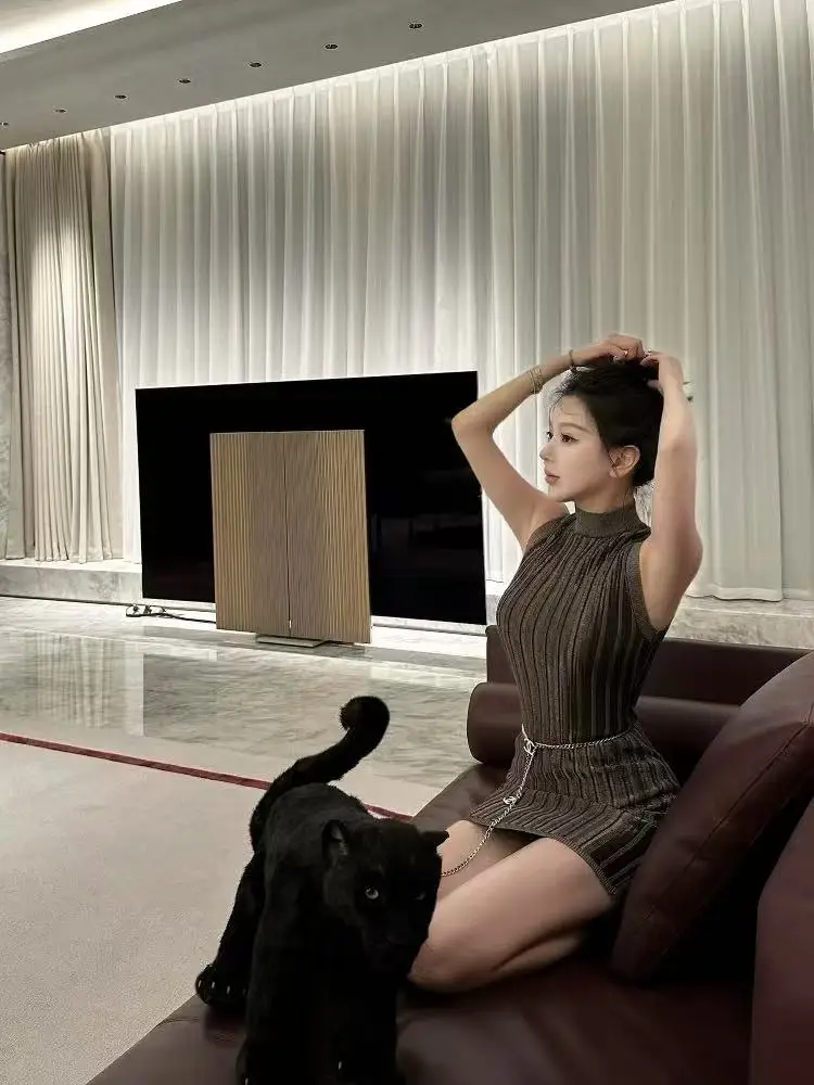 แขนกุด Slim ฤดูร้อนชุดใหม่ผู้หญิง Bodycon ถักชุดสั้น N711