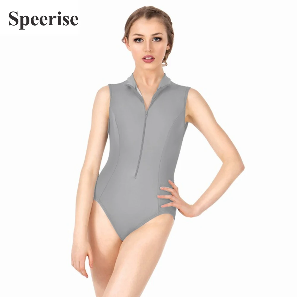 Senza maniche Nylon balletto classico body Dancewear Zip anteriore collo alto Naked-Feel body ginnastica vestiti Costume danza