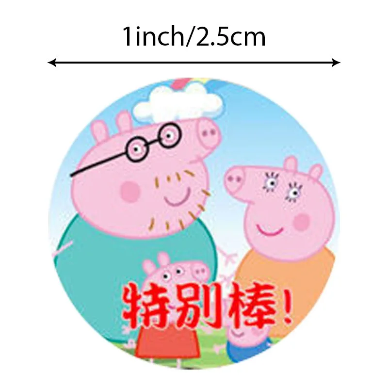 Peppa Pig Roll Stickers 500PCS Cute Round Cartoon Stickers for Kids Reward Party Favor DIY Scrapbook Decals view 5