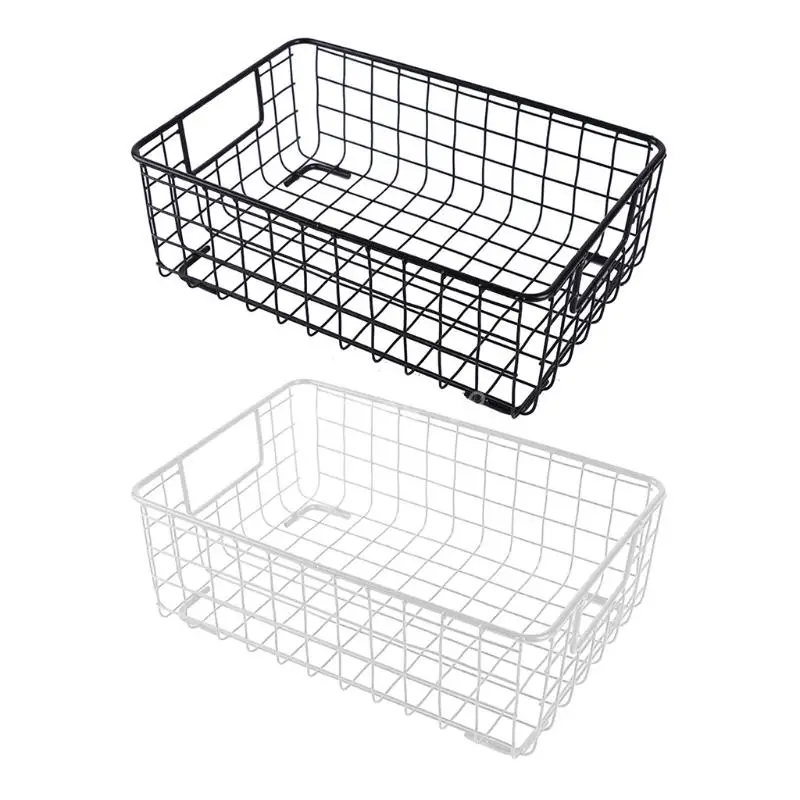 

Q6PE for Creative Metal Wire Storage Basket with Handle Wrought Iron Art Fruit Vegetable Snacks Holder Sundries Container