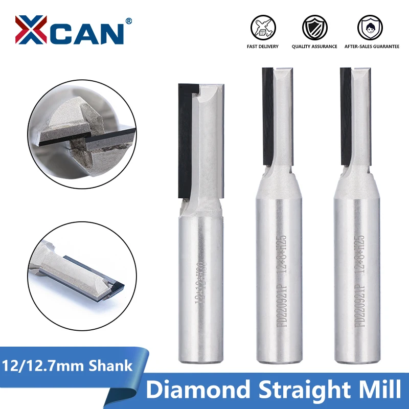 

XCAN Milling Cutter PCD Straight bit Diamond End Mill 2 Flute CNC Router Bit for Melamine Board HPL Calcium Slicate Board MDF