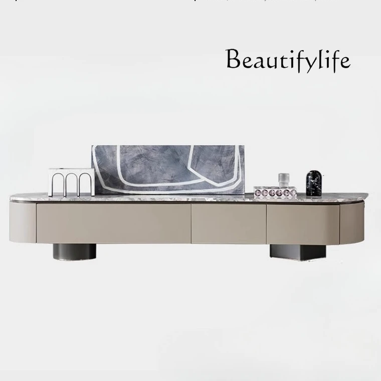 

Italian light luxury natural marble TV combination modern simple storage solid wood floor cabinet living room new model