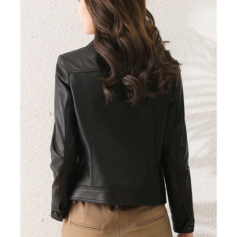 Spring Female Leisure PU Leather Jacket 2025 Women Fashion Short Leather Coat Retro Ladies Long Sleeves Faux Leather Outwear