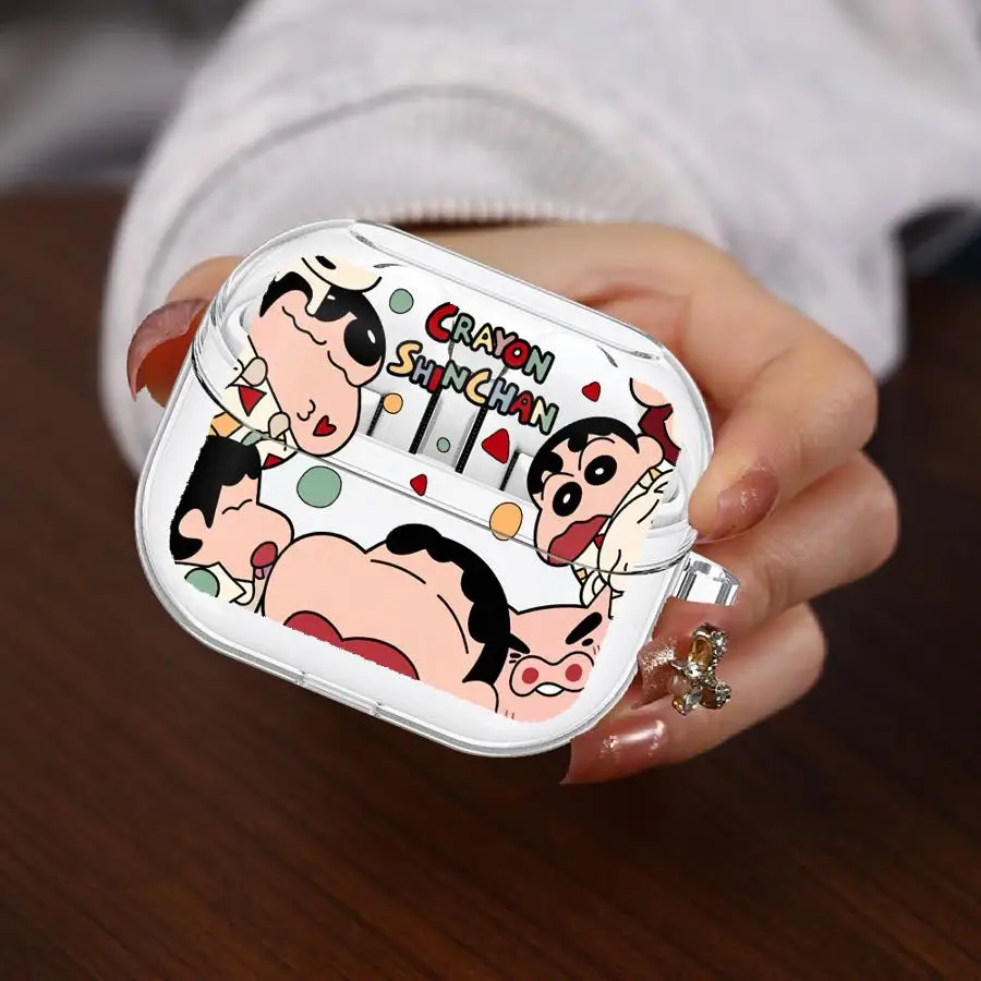 Case For Samsung Galaxy Buds 3Pro 4 Pro 2Pro 2 Live 3 FE 4Pro Clear Earphone Cases Cover With Hook Crayon Shin-Chan view 6